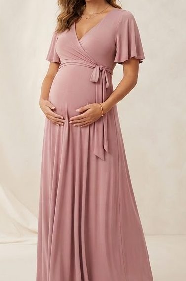 Wrap Maternity Maxi - Dusty Rose — alternate view