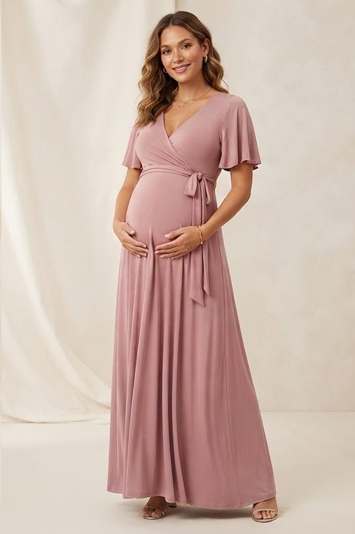 Wrap Maternity Maxi - Dusty Rose — Wrap dress